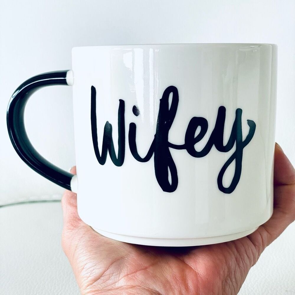 NWT Gorgeous Threshold Wifey White & Black Porcelain Coffee Beautiful Bride Mug